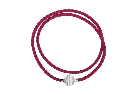 Sterling Silver Pink Plaited Leather Bracelet 19m/7.5"9