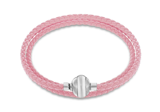 Sterling Silver Pink Plaited Leather Wrap Bracelet 61m/24"9