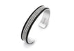 Hoxton London Men's Sterling Silver Bold Leather Ribbed Cuff Bangle