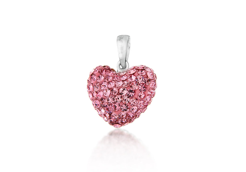 Sterling Silver Pink Crystal Puff Heart Pendant