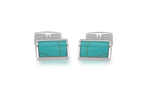 Hoxton London Men's Sterling Silver and Turquoise Retangle Cufflinks