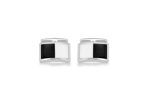 Hoxton London Men's Sterling Silver and Black and White Agate Retangle Cufflinks
