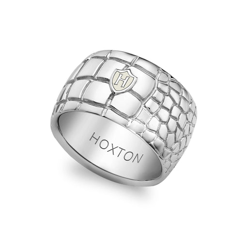 Hoxton London Men's Sterling Silver 'Wild' Crocodile Patterned Ring