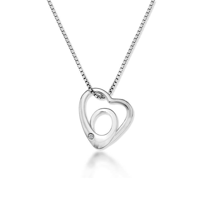 Sterling Silver 0.01ct Heart Pendant Necklace Hand Set with a Diamond Accent