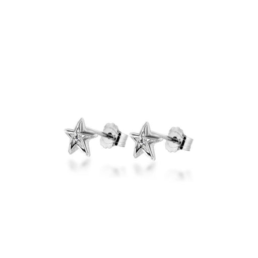 Sterling Silver Star Stud Earrings Hand-Set with Diamond Accents