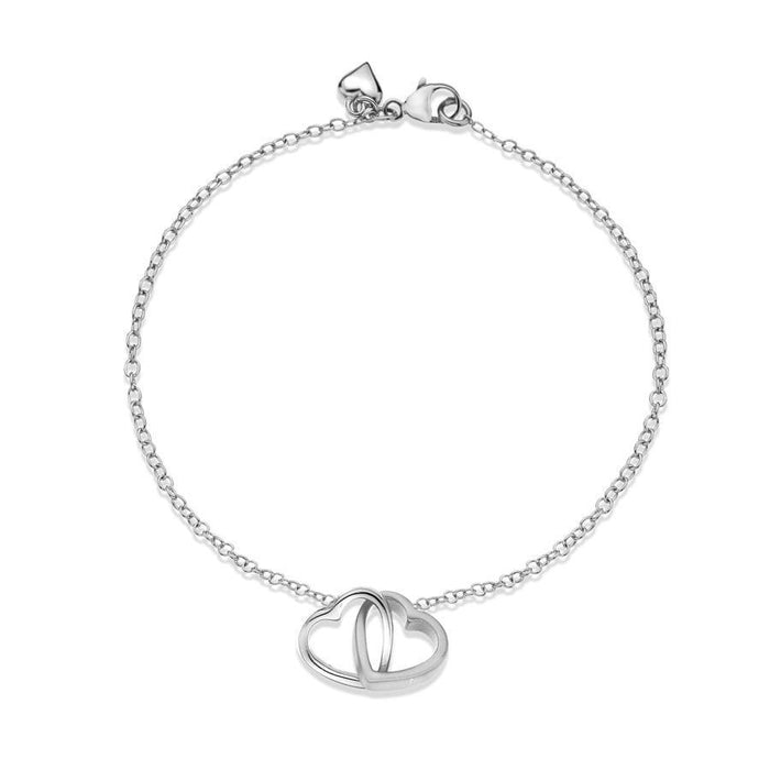 Sterling Silver 0.01ct Double Heart Bracelet Hand-Set with a Diamond Accent Lobster-Clasp with Heart Charm