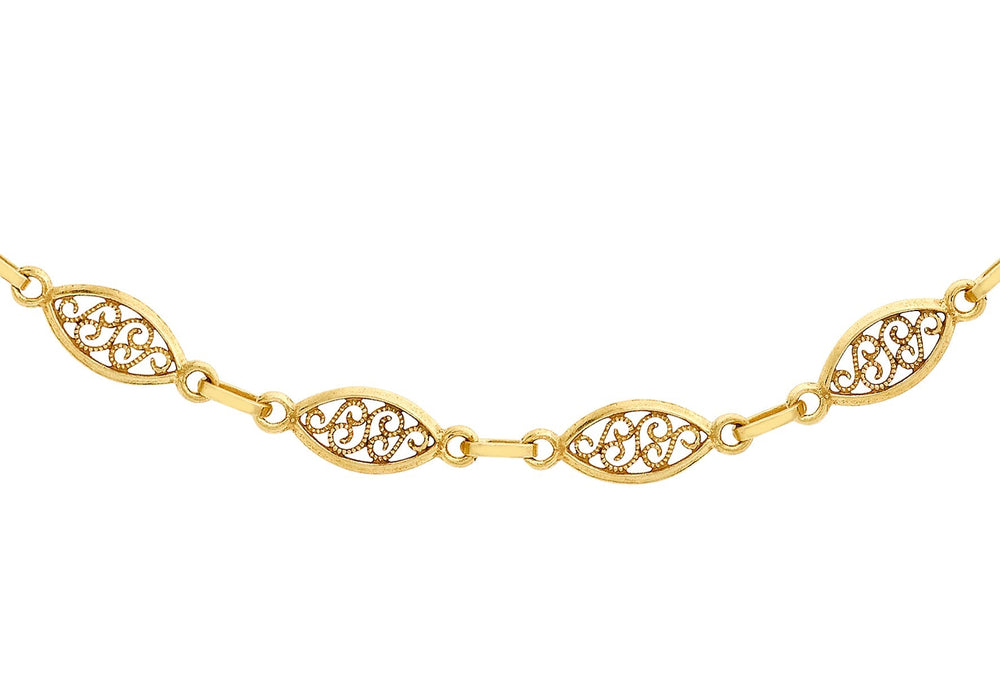 Filigrane Halskette mit ovalen Gliedern aus 9 Karat Gelbgold