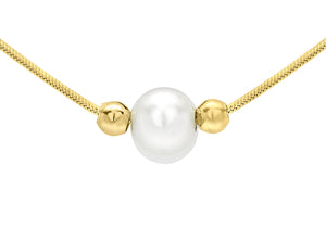 9ct Yellow Gold Pearl and Ball Hexagonal Snake Chain Necklace
