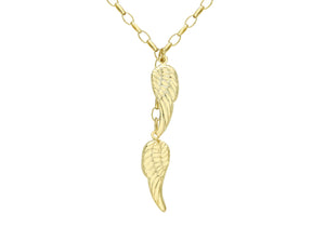 9ct Yellow Gold Angel Wings Charm Drop Necklace  46m/18"9