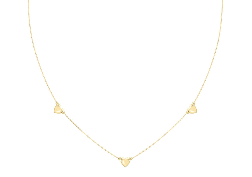 9ct Yellow Gold 3-Heart Charm Box Chain Necklace