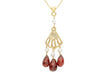 9ct Yellow Gold Garnet and Pearl Fan Drop Box Chain Necklace  43m/17"9