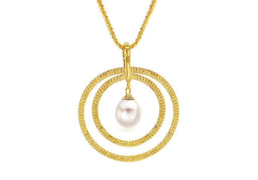9ct Yellow Gold Pearl and Textured Rings Pendant Heart Slider Necklace  61m/24"9
