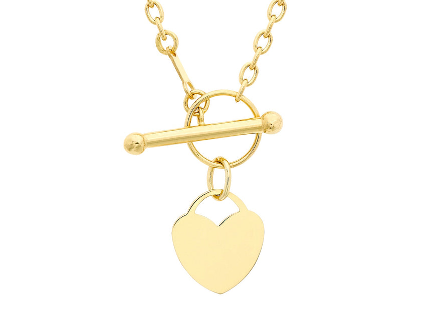 9ct Yellow Gold 12mm x 13mm Heart Charm T-Bar Necklace  41m/16"9