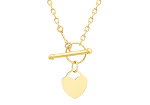 9ct Yellow Gold 12mm x 13mm Heart Charm T-Bar Necklace  46m/18"9