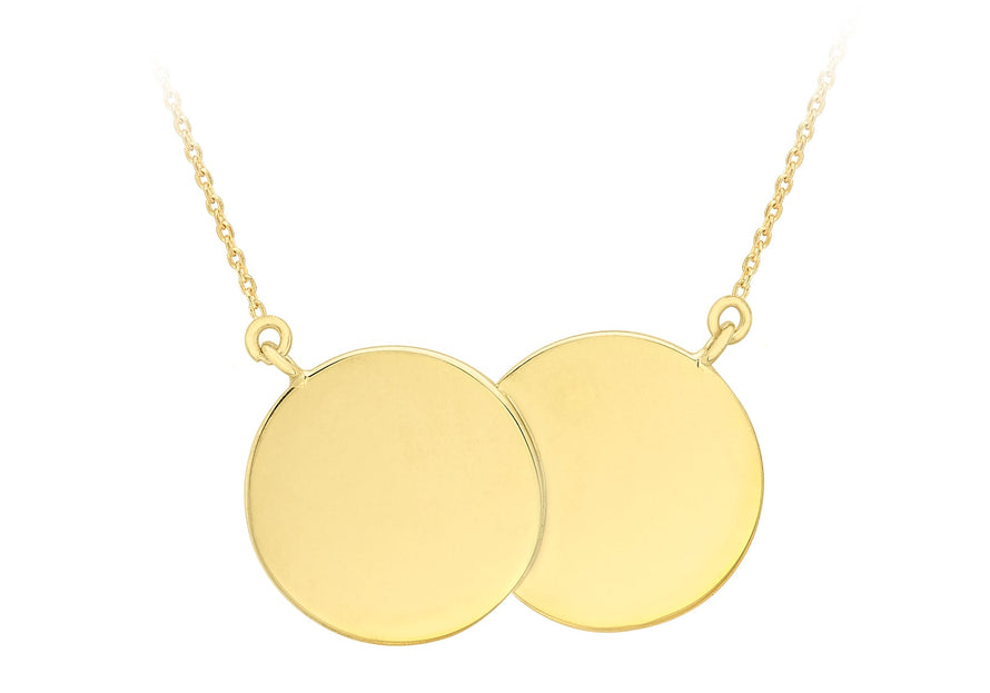 9ct Yellow Gold 26mm x 15mm Double-Disc Adjustable Necklet 41m/16"-43m/17"9