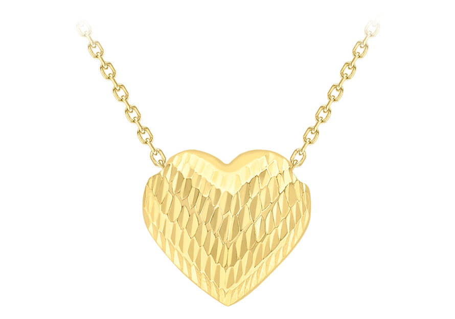 9ct Yellow Gold 12.2mm x 11.2mm Diamond Cut Sliding Heart Necklace  44.5m/17.75"9