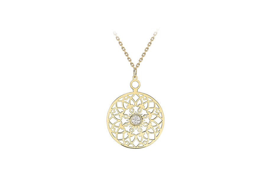 9ct Yellow Gold Zirconia  CutoCut 15mm Disc Adjustable Necklace  41m/16"-46m/18"9