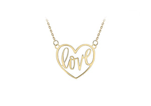 9ct Yellow Gold 17mm x 15.3mm 'Love' Heart Adjustable Necklace  41m/16"-46m/18"9