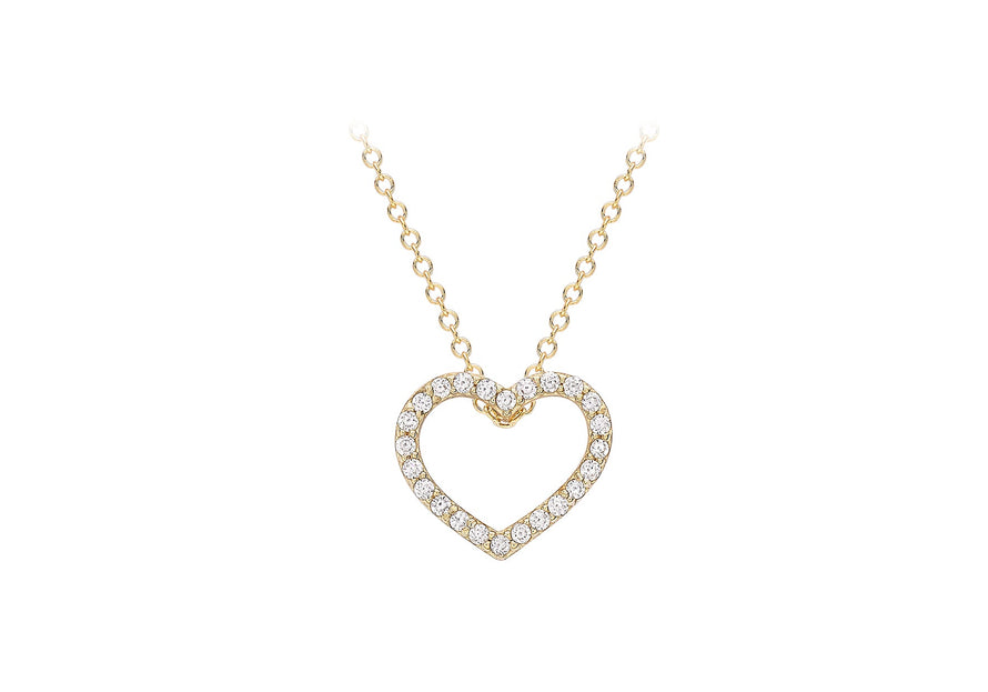 9ct Yellow Gold Zirconia Set Heart Outline Slider Pendant Adjustable Necklace