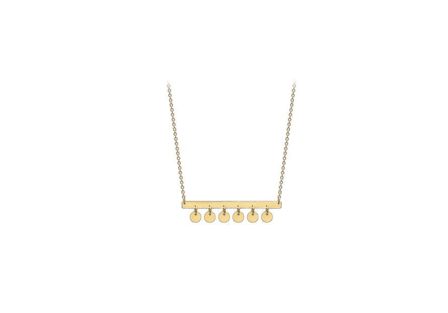 9ct Yellow Gold 30mm x 2.5mm Bar and Hanging 3.4mm Discs Adjustable Necklace  41m/16"-43m/17"9