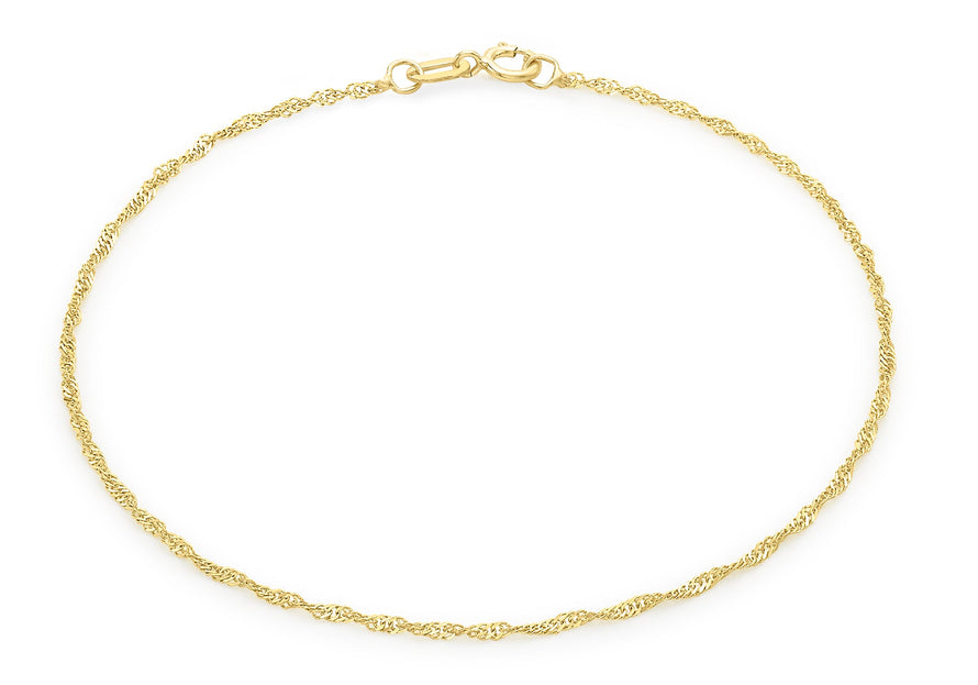9ct Yellow Gold 20 Twist Curb Chain Anklet 23m/9"9