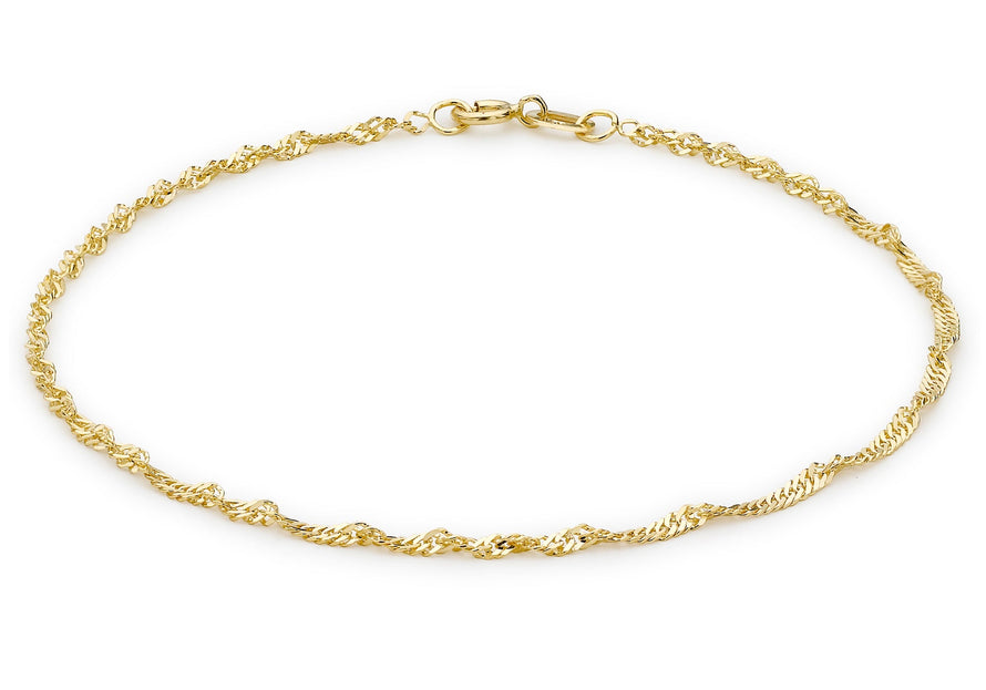 9ct Yellow Gold 30 Twist Curb Chain Anklet 23m/9"9