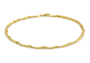 9ct Yellow Gold 50 Twist Curb Chain Anklet 25.5m/10"9