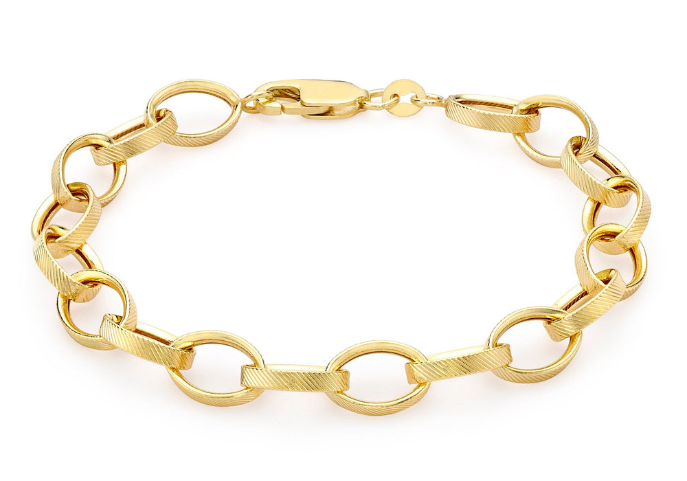 9ct Yellow Gold Textured Oval Belcher  Chain Bracelet 19m/7.5"9