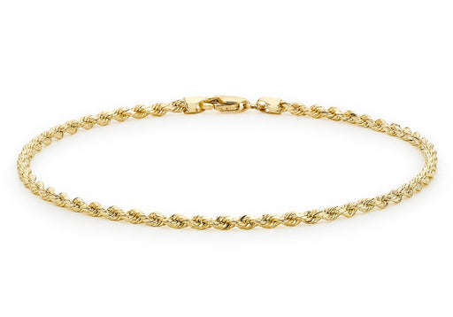 9ct Yellow Gold 30 Hollow Diamond Cut Rope Anklet 25.5m/10"9