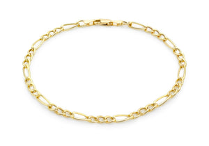 9ct Yellow Gold Diamond Cut 80 Figaro Anklet 24m/9.5"9