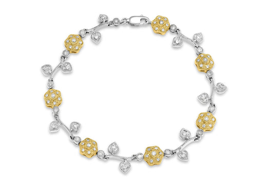 9ct 2-Colour Gold 1.00t Diamond Flower & Leaf Bracelet 20m/7.85"9