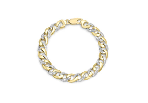 9ct Yellow Gold 0.24t Diamond Men's Curb Bracelet 21m/8.25"9