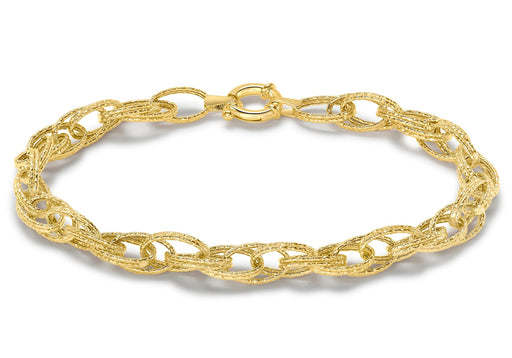 9ct Yellow Gold Double Oval Textured Link Bracelet 19m/7.5"9
