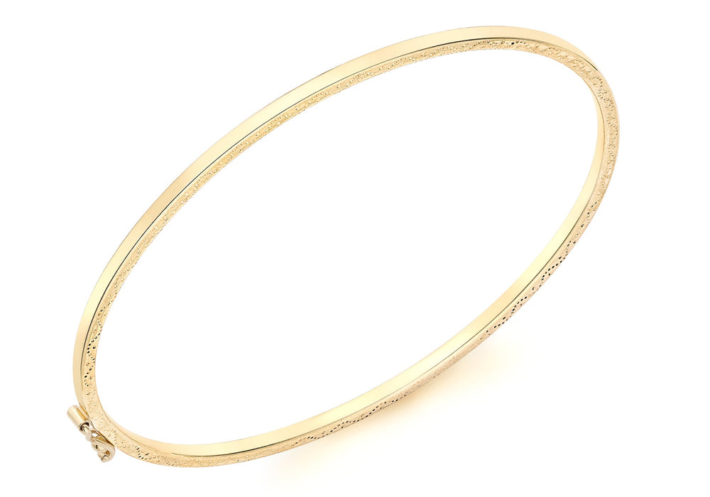 9ct Yellow Gold 6mm Patterned Edge Bangle