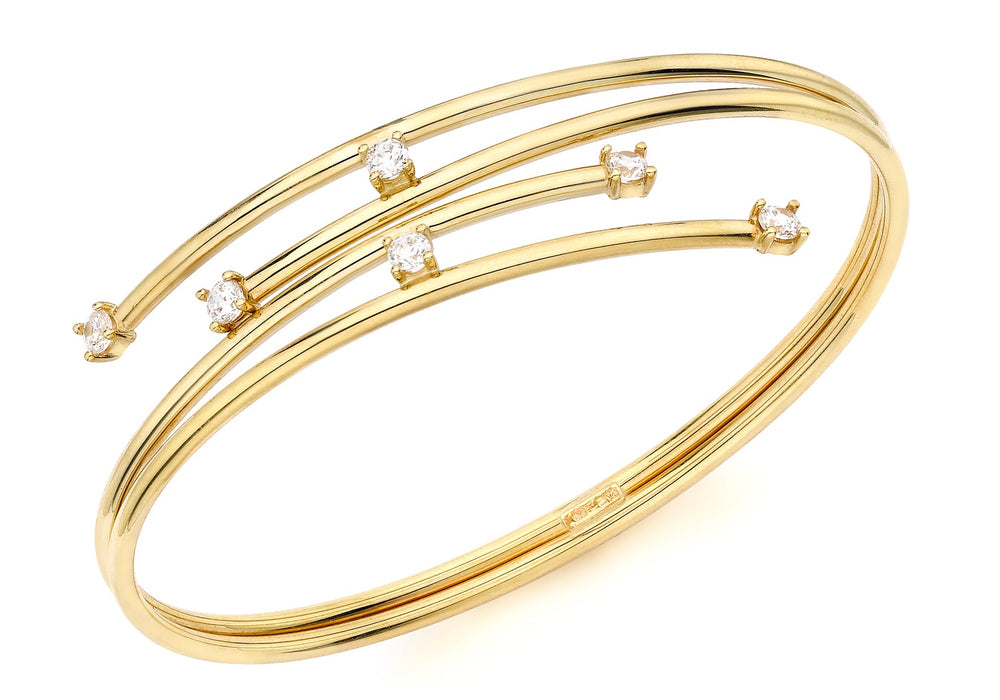 9ct Yellow Gold Double Tube Crossover Zirconia  Detail Bangle