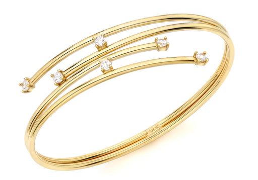 9ct Yellow Gold Double Tube Crossover Zirconia  Detail Bangle