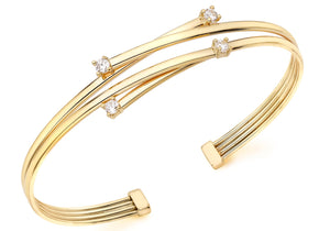 9ct Yellow Gold Double Crossover Zirconia  Detail Bangle