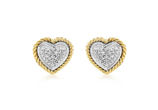 9ct 2-Colour Gold 0.04t Diamond Pave Set Heart Stud Earrings