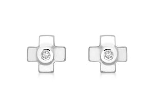9ct White Gold 0.019ct Diamond Small Cross Stud Earrings