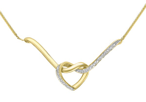 9ct Yellow Gold 0.09ct Diamond Heart Knot Necklet9