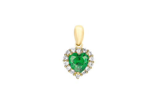 9ct Yellow Gold Green and White Zirconia  Set Heart Cluster Stud Pendant