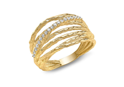 9ct Yellow Gold Zirconia  Crossover Diamond Cut Multi Strand Ring