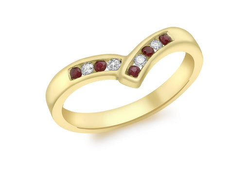 9ct Yellow Gold 0.10ct Diamond and Ruby Wishbone Ring