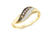 9ct Yellow Gold 0.13ct Brown & White Diamond Wave Ring