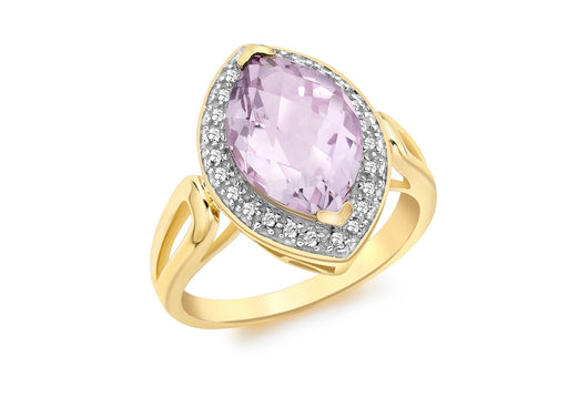 9ct Yellow Gold 0.15t Diamond and Marquise Amethyst Ring