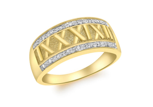 9ct Yellow Gold 0.11t Diamond Roman Numeral Ring