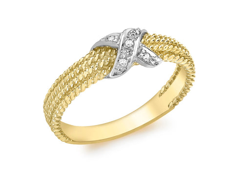 9ct Yellow Gold 0.03t Diamond Rope Kiss Ring
