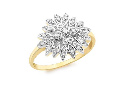 9ct Yellow Gold 0.10ct Diamond Cluster Flower Ring