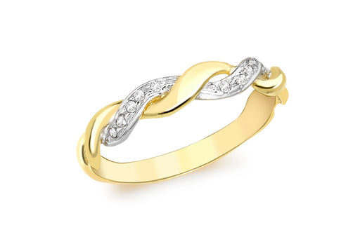 9ct Yellow Gold 0.05t Diamond Woven Twist Ring