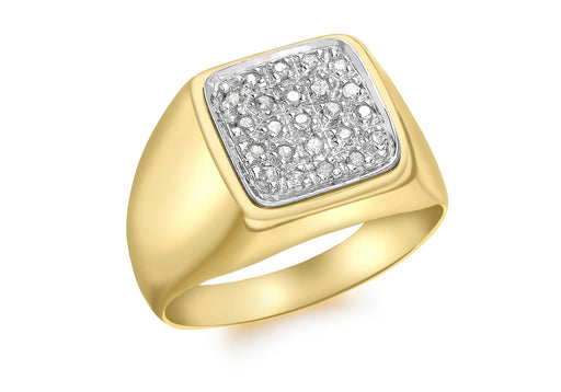 9ct Yellow Gold 0.21t Pave Set Diamond Square Men's Ring